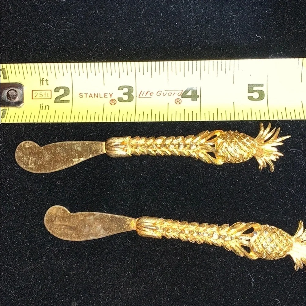 Two Vintage Gold Color Pineapple Butter Knives